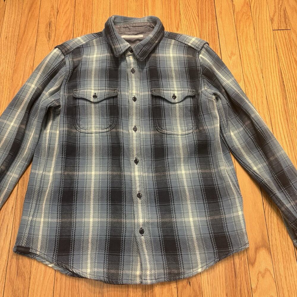 Outerknown Blanket Shirt Flannel Blue Puget Plaid Organic Cotton Large Shacket